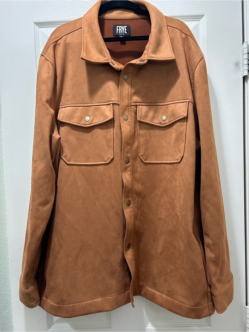 🤎FRYE Men's Button-Front Suede Jacket in Caramel Brown🤎